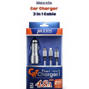 Maxxis Car Dual USB mobile Charger With 3 in 1 Cable - 4.8A - 12v/24v