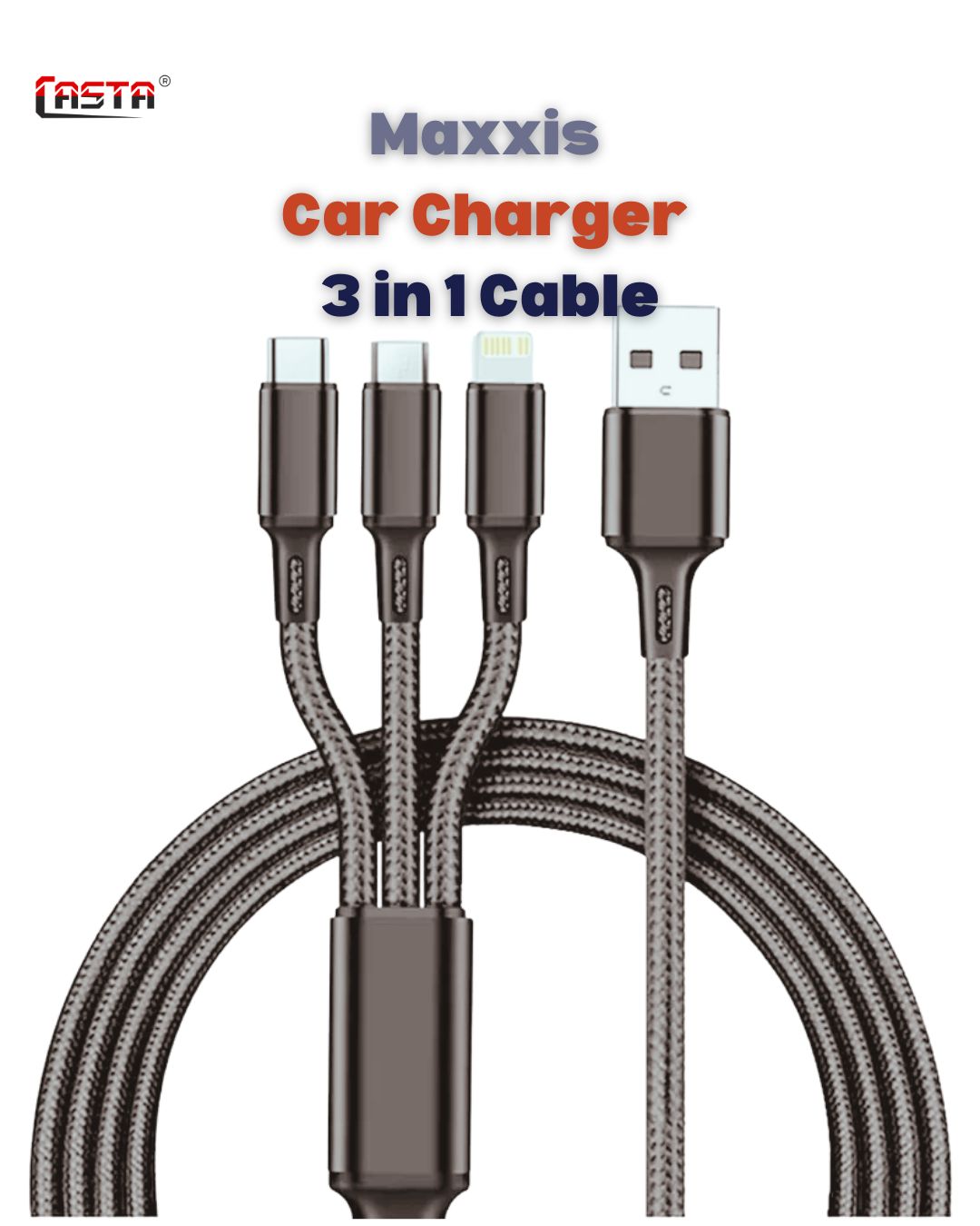 Maxxis Car Dual USB mobile Charger With 3 in 1 Cable - 4.8A - 12v/24v - Image 6