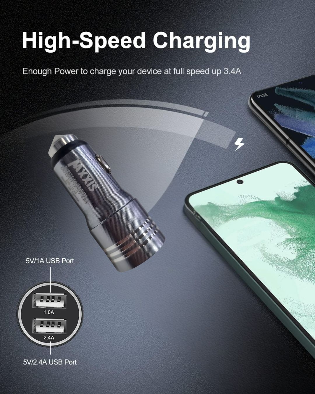 Maxxis Car Dual USB mobile Charger With 3 in 1 Cable - 4.8A - 12v/24v - Image 4