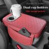 Car Center Console Armrest Cushion with Cup Holder - Beige - Image 2