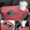 Car Center Console Armrest Cushion with Cup Holder - Beige - Image 4