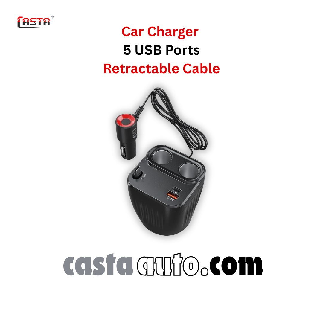 Car Charger Cup 5 USB Ports With Retractable Cable - Image 4