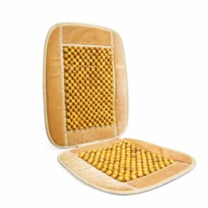 Plush Velvet Round Massage Wooden Bead Car Seat Cover - Beige - 2pcs