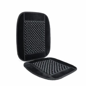 Plush Velvet Round Massage Wooden Bead Car Seat Cover - Black - 2pcs