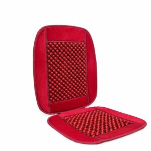 Plush Velvet Round Massage Wooden Bead Car Seat Cover - Maroon - 2pcs